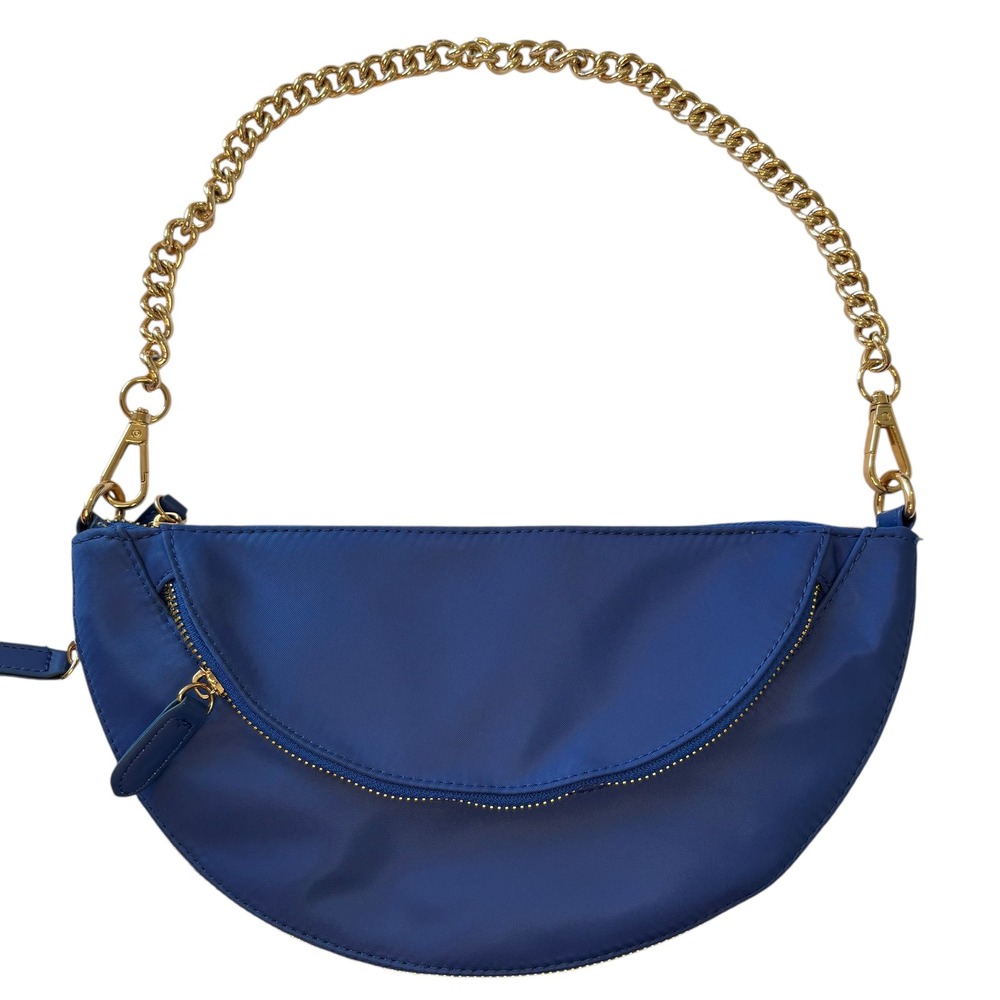 Chico's Royal Blue Half Moon Bag Gold Chain Strap Trendy Shoulder Bag Purse